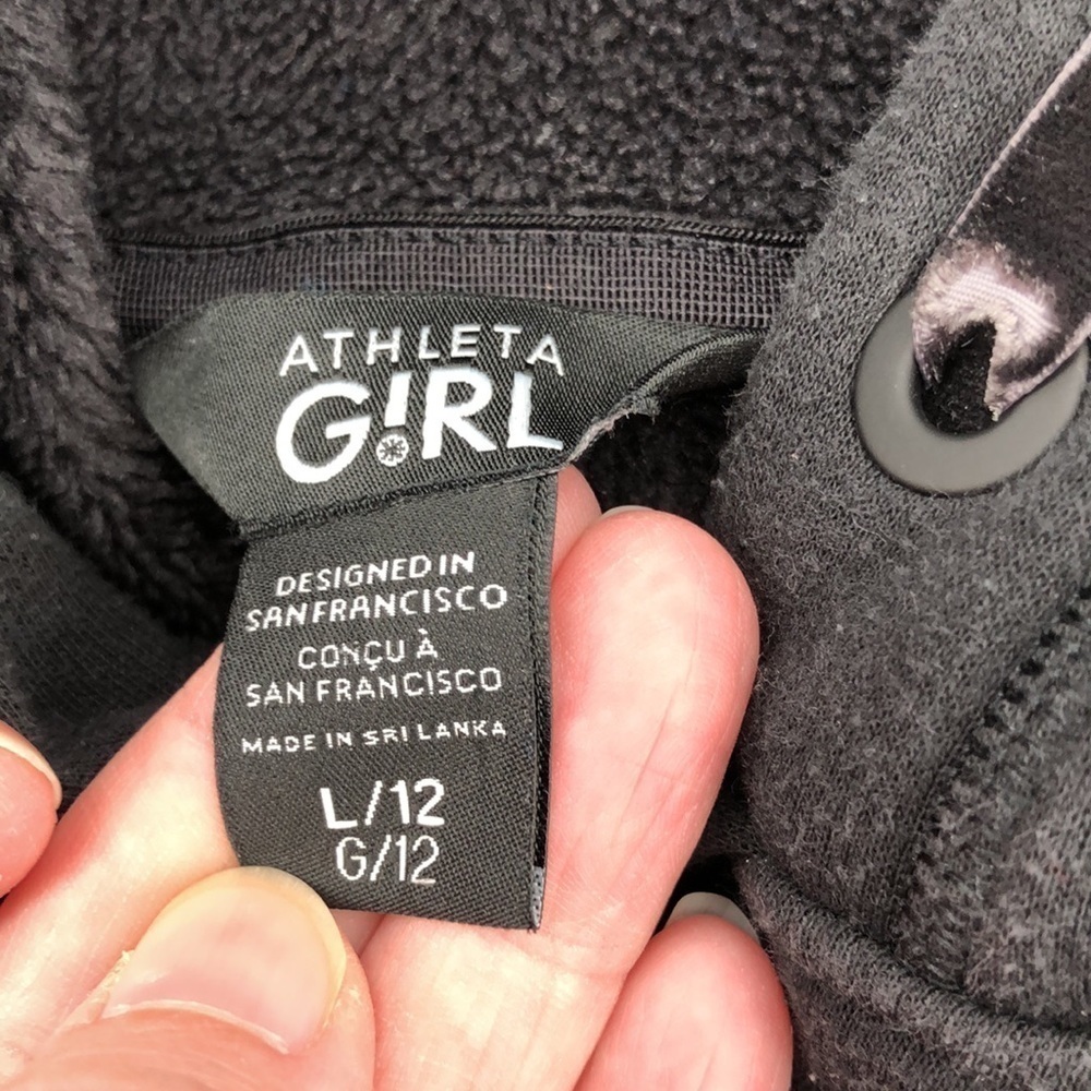 Athleta Girl Pullover Hooded Fleece Lined Sweatshirt Size L/12 Split BottomTunic - Picture 9 of 16